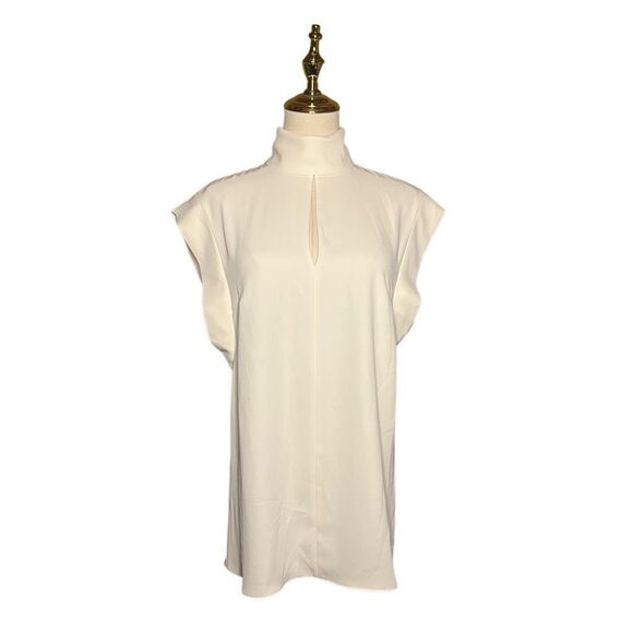 Zimmerman White Twill Turtleneck Blouse Top Size 0 Keyhole Feminine Minimalist
